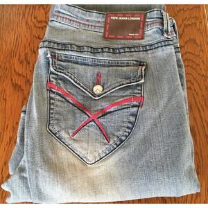 Vintage Pepe Jeans London 73 32X32 Women’s Red /Blue Accents Flare Leg 90’s Y2K